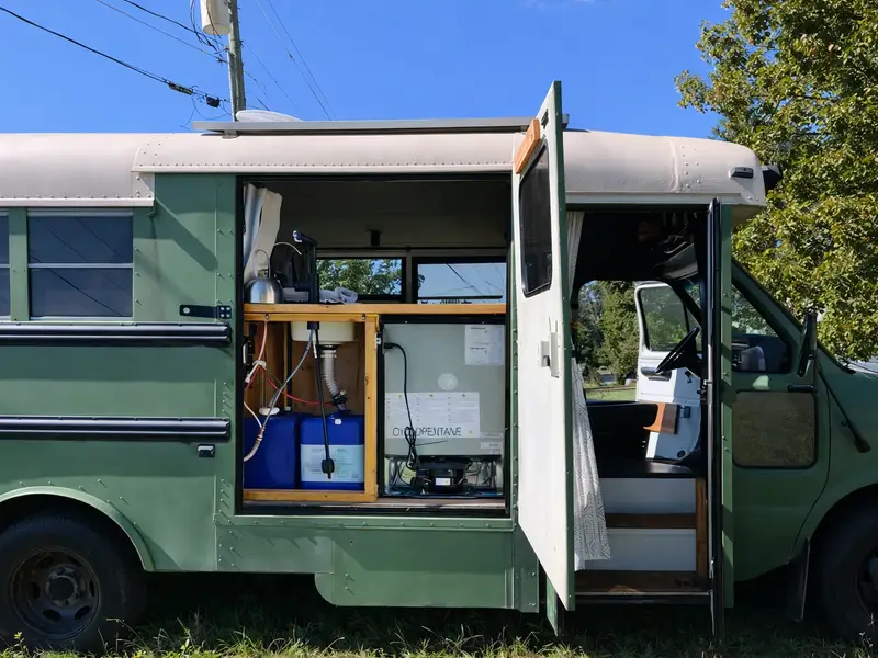 "Greenie" Off-Grid Ready Ford Econoline Skoolie For Sale! photo 2